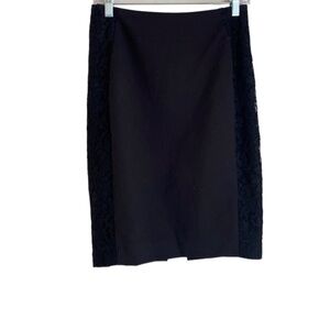H&M BLACK PENCIL SKIRT WITH FLORAL LACE PATTERNS ON THE SIDE 8 ZIPPER SLIT